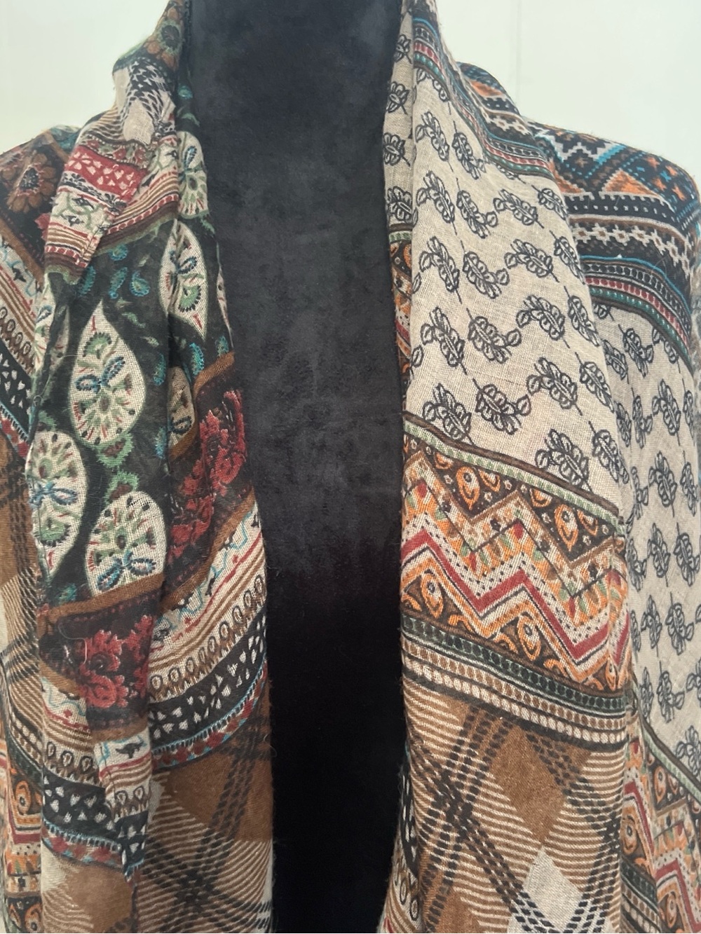 Boho Patchwork Patterned Shawl Scarf in Brown Festival